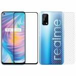 Kite Digital Realme Q2 Back Screen Protective Film Carbon Fiber Skin Transparent Sticker + [Black] Tempered Glass Screen Protector with Edge to Edge Coverage