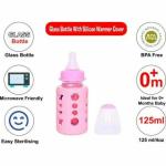 RITSY Borosilicate Glass Feeding Bottle/Feeder with Premium Silicon Sleeves/Warmer Cover & Ultrasoft Flow Control Nipple (Pink, 125ml/4Oz) - 125 ml (Pink)