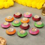 True Decor Handmade Clay Wax Filled Diyas Deepak for Diwali Decoration Candle Set of 10