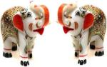 Fashion Bizz Orange And White Marble Elephant pair showpiece 8 x 5 cm ,Pack of 2