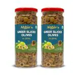 Abbie's Green Sliced Olive, 450g, Pack of 2, Product of Spain, for Authentic Taste in Cooking, Snacking, Pizzas Toppings or Italian Pastas Ingredient