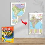 GOWOO 2 IN 1 India POLITICAL AND PHYSICAL MAP IN HINDI and SCHOOL ATLAS LATEST EDITION (ENGLISH) - ART PAPER | Set of 1 Chart + 1 Atlas