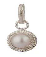 Shiv Ram Jyotish Kendra Natural Round White Pearl Gemstone Pendant for Unisex in Sterling Silver 13 carats. Energized Certified Moti with German Silver Chain(15)