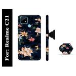 BUDDHU Colourfull Flower Hard Back Case with Mobile Holder, Pop socket for Realme C21