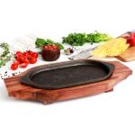Urban Snackers Black Iron Sizzler Plate Tray with Wooden Base