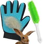 Emily Pets Rabbit Brush and Grooming Glove - 2PCS - Gentle on Bunnies and Guinea Pigs- Small Animal Hair Remover
