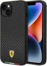 CG MOBILE Ferrari iPhone 14 Case [Official Licensed] Italian Flag Line Metal Logo & Mag-Safe Compatible | PU Carbon Effect Protective Case/Cover Designed for iPhone 14 (6.1-Inch) 2022 - Black