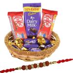 SurpriseForU Cadbury & Nestle Combo With Premium Katori, 5 Rudraksha Rakhi Gift for Brother