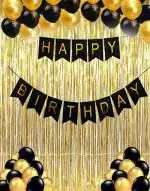 Hemito Foil Gold,Black Metallic Foil Balloons With Happy Birthday Letter (Set Of 33)