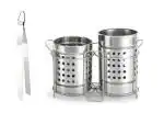 Urban Buy Stainless Steel Roti Chimta Tong With Stainless Steel Twin Cutlery Holder and Multicolour, Pack of 2