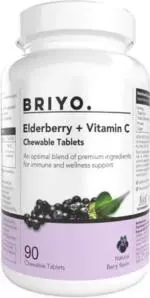 BRIYOSIS Elderberry plus Vitamin C - 90 Chewable Tablets - For Daily Immune support (90 No)