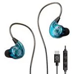 pTron Boom Play X2 In-Ear Type C Wired Headphones with Mic, 13mm Driver, In-line Control, Metal Buds (Blue)