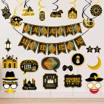 Zyozique Ramadan /Eid Mubarak Themed Party Decorations Set- Banner, Swirls & Photo Booth (Pack of 26)