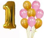 FANEX Solid Pink and Gold Latex Metallic Balloons, 1st Number Foil Balloon