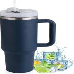 WEZOSHINET 1200ML Steel Tumbler with Handle Straw & Lid Insulated Reusable Stainless Steel Vacuum Sipper Water Bottle for Kids Leak Proof Drink Coffee Mug for Office, Gym, Traveling (40oz - Navy Blue)