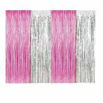 Webble Pink and Silver Foil Curtains for Party Decoration, Pack of 4| 6 feet Long Metallic Tinsel Curtain for Birthday Girl Party, Baby Shower and Bride to Be Party
