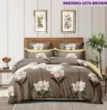 SAVOY CONCEPTS Hook and Loop Brown Flower Cotton Solid 1 Bedsheet with 2 Pillow Covers 72 x 72 inch SAVOY_HD_49