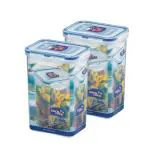 Lock & Lock Classic Rectangular Plastic Airtight Food Storage Container with Leak Proof Lid, 1.3 Liter, Transparent, Set of 2 (HPL809 x 2)