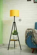 Prodezine Round Yellow and Black Metal Floor Lamp with Shelf