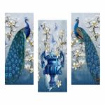 Masstone Peacock Wall Art for Living Room | Wall Art for Bedroom (15x18 Inch) | Wall Art Frames Set of 3 | Wall Hanging Art Decor | Beautiful Pair of Peacock & Flower Vase | Modern Art Wall Painting