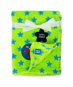 MeeMee Printed Single Fleece Blanket for Mild Winter (Cotton, Green)