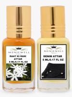Menjewell Combo Pack Of 2PCs Attar(Raat Ki Rani 5ML,Denim 5ML) 10ML Attar Perfume (Floral)