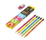 Doms Neon Rubber Tipped HB/2 Graphite Pencils Box Pack | Pack Of 10 Pencils