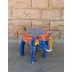 Anand Art And Craft Wooden Handpainted Elephant Stool (Bule+Orange) Home Showpiece for Home/Office/Living or Bedroom Decor (11x8x7 inch)
