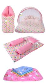 Toddylon New Born Baby Boy's & Baby Girl's Bedding Combo of Net Bed Sleeping Bag Gaddi Set & Sheets Sets