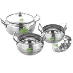 JVL Silver Stainless Steel Cookware And Serveware Essential Utensil Pot Handi Set With Lid 800ml, 1250ml, 1900ml (Pack of 3)