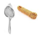 FIRST FRONT Stainless Steel Tea Strainer With 10 Mtr Clothe Rope & Multicolour, (Pack of 2) l Kitchen Tools l Essential Kitchen Tools l Tools l Kitchen l Utensils l Stainless Steel Tools l Steel Kitchen Tools l Metal Tools