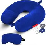 Zexsazone U-Shape Traveling Neck Pillow Multipurpose headrest Rest with Eye mask Blue|NECK REST|NECK PILLOW|TRAVEL PILLOW|HEAD REST|EYE MASK|U-SHAPE PILLOW|SOFT-FABRIC PILLOW