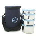 Gluman Stainless Steel Lunch Box with 4 Containers (Capacity: 500 ml+ 350 ml+ 350 ml+ 200 ml) Blue