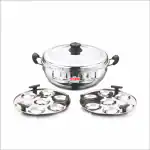 Kitchen Essentials -Stainless steel Induction Bottom Multi Kadai - With 2 Idli Plates