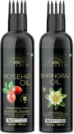 Desi Crew Rosehip and Bhringraj Hair Oil for Skin, Body and Hair Care 100 ml Each