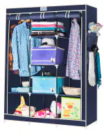 Cbeeso Collapsible wardrobe 3 Door 8 Rack Navy blue