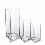 Tall Square Vase Crystal Clear, Set of 3 (10 X 4 Inches, 8 X 4 Inches, 6 X 4 Inches, Clear)