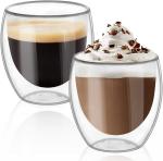 GRETZOMALL Double Wall Glass Coffee Cups - Glass Double Layer Tea & Coffee Cup Double Walled Glass Mugs for hot & Cold Drinks Coffee Tea Milk cappuchino Juice (250ML ) ( PACK OF 6)