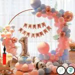 Hemito Rubber Pink,Purple Birthday Decoration Kit,Pastel Balloons Combo With Birthday Banner,Arc,Glue Dot (Set Of 50)