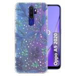 Fashionury Blue Leaf Printed Transparent Soft Back Cover for Oppo A9 2020 / Oppo A5 2020 Back Cover