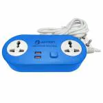 Axmon Extension cord with USB Port [FIRE Resistant] [2 Socket With 2 USB Charging Ports] 6V-2.4 Amp Heavy Duty Extension Board for Home Office with [2.5 Meter Power Cord] (2+2) BLUE