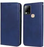Unistuff Faux Leather Back Case Flip Cover for Infinix Hot 10s with ID Card Slot | Foldable Kickstand | 2 Card Slot | 1 Cash Slot - Executive Blue, 57115
