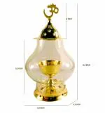 Heaven Decor Gold Round Brass Akhand Diya with Glass Cover 6.4 inch x 3.2 inch