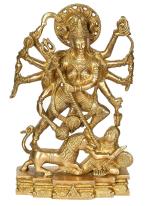 Idol Collections Golden Brass Mahishasura Mardini Goddess Durga Idol