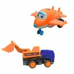 Toytales Construction Truck & Robo Plane for Kids, Pack of 2, Mini Racing Converting plane to Friction Toys, Plastic Toys Combo, Unbreakable Toys, Toys for Kids, Plastic Truck Toy, Plane Toy