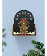 Home Sparkle Om Wall Hanging Mandir|Wooden Wall Mounted Hanging Puja Temple | Wood God Stand for Pooja Room | Mandir Devghar Stand Temple | for Home Shop Office, Puja Mandir Pooja Stand for Home Wall