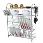 WINSTAR Stainless Steel 5 Shelf Wall Mount Kitchen Utensils Rack | Dish Rack with Plate & Cutlery Stand | Modular Kitchen Storage Rack | Kitchen Organizer (31x24 inches, Lower Plate)