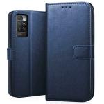 Tingtong Flip Cover | Leather Finish | Inside Pockets & Inbuilt Stand | Shockproof Wallet Style Back Cover Case for Mi Redmi 10 Prime (Blue)
