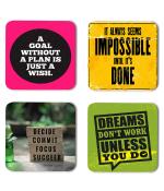 Whats Your Kick Positive Thinking A Goal Without A Plane is Just A Wish Quotes Printed Set of 4 Coaster With Metal Stand