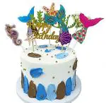 Festiko Glitter Mermaid Cake Topper 6Pcs, Set, Happy Birthday Cake Picks Mermaid Cake Decoration For Mermaid Birthday Party Supplies